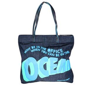Jonathan Adler NWT Denim Caribbean Why Be In The Office Ocean Printed Tote Bag